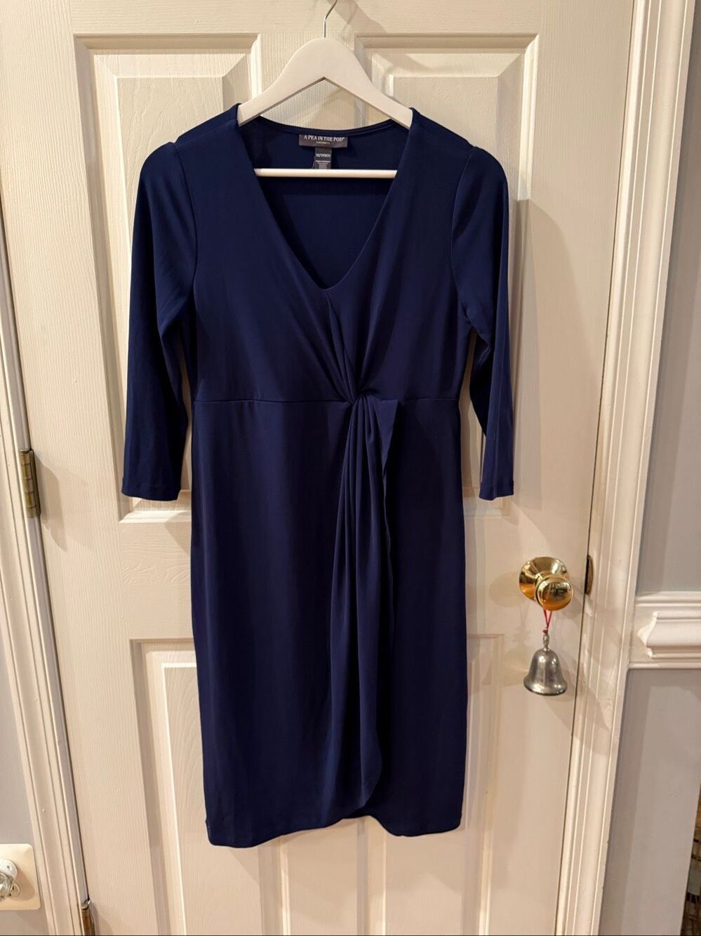 A Pea In the Pod Navy Faux Wrap Waterfall Dress sz XS EUC